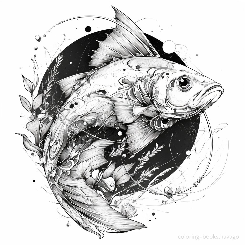エレガントな魚 大人の塗り絵 | ハバゴ