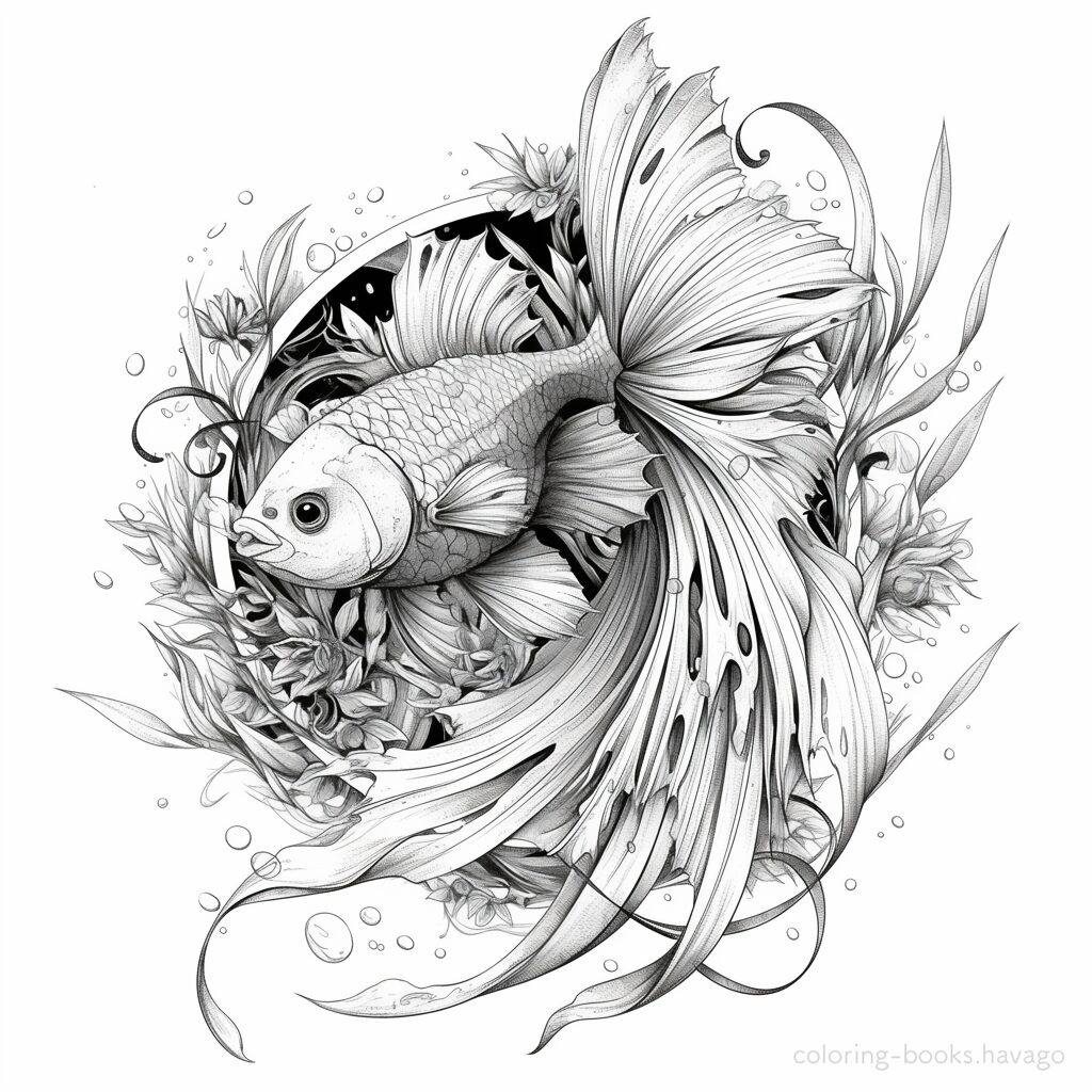 エレガントな魚 大人の塗り絵 | ハバゴ