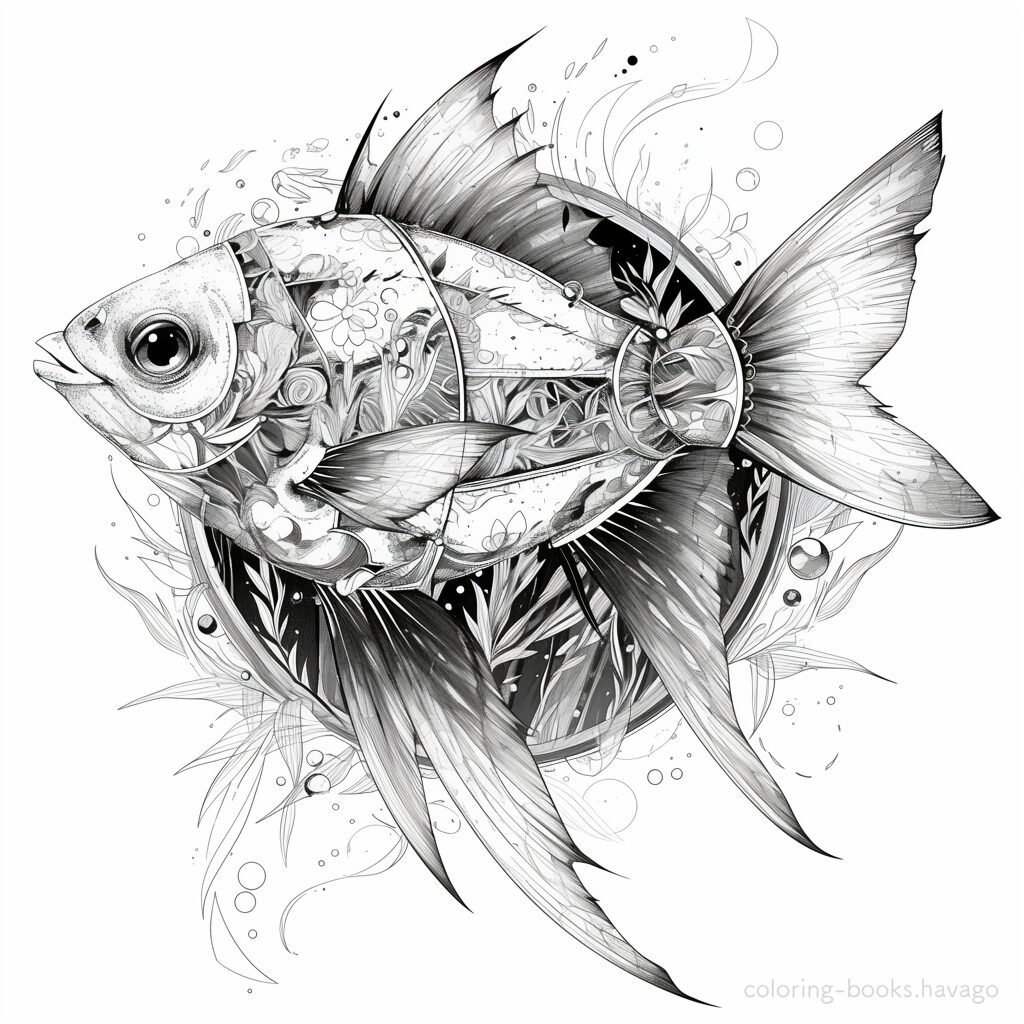 エレガントな魚 大人の塗り絵 | ハバゴ