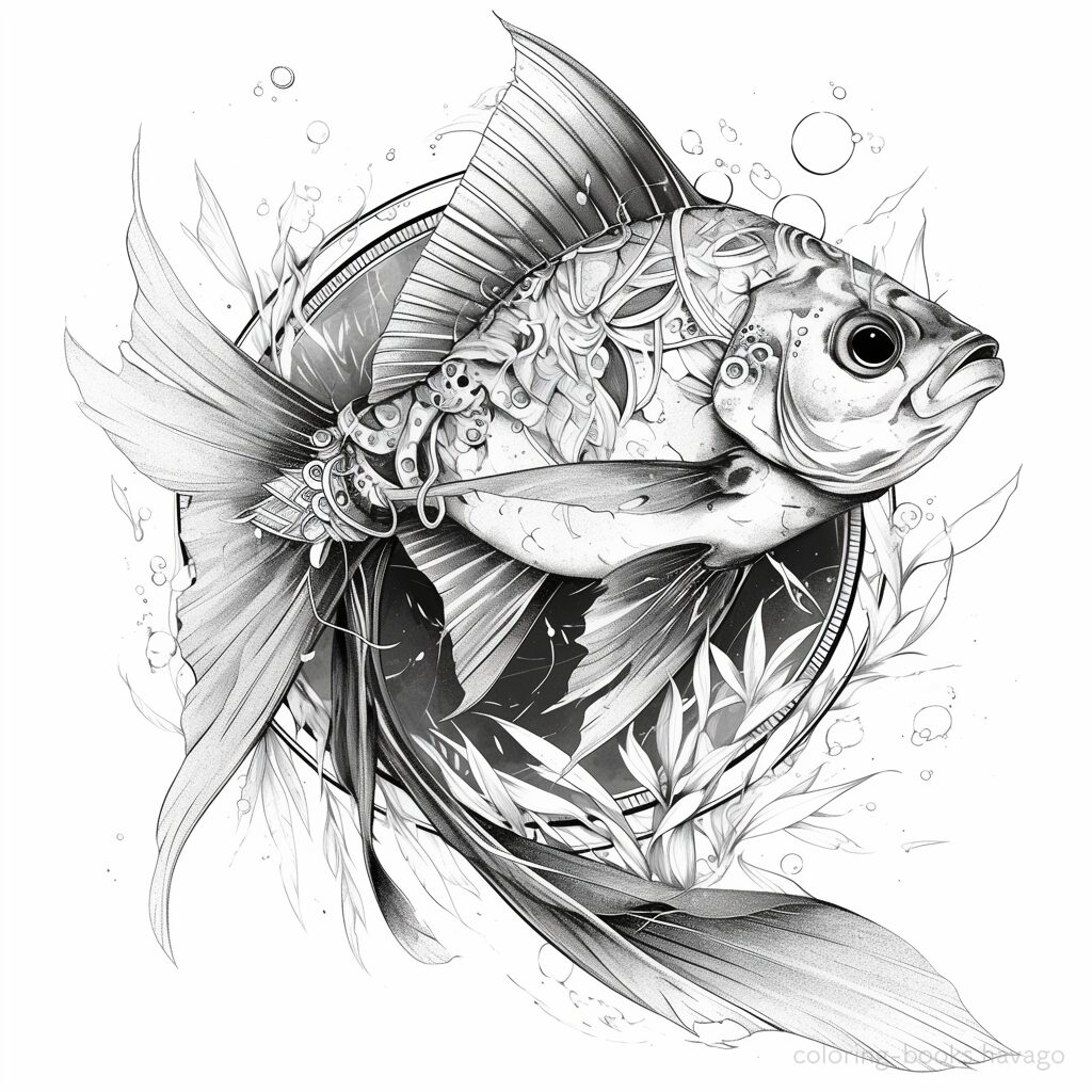 エレガントな魚 大人の塗り絵 | ハバゴ