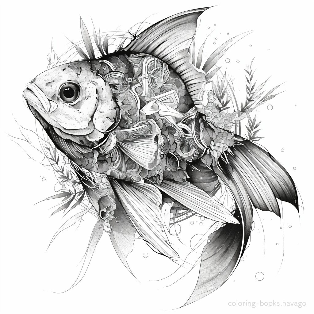 エレガントな魚 大人の塗り絵 | ハバゴ