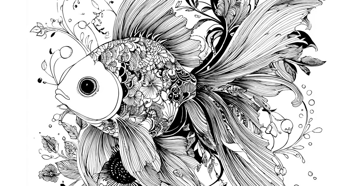 エレガントな魚 大人の塗り絵 | ハバゴ