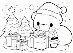 クリスマスプレゼントを運ぶくまのぬりえ | ハバゴ