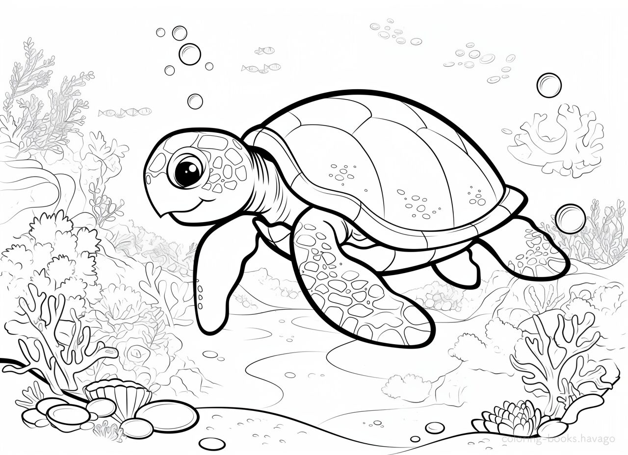 This is a coloring book of a turtle taking a leisurely stroll. | Havago