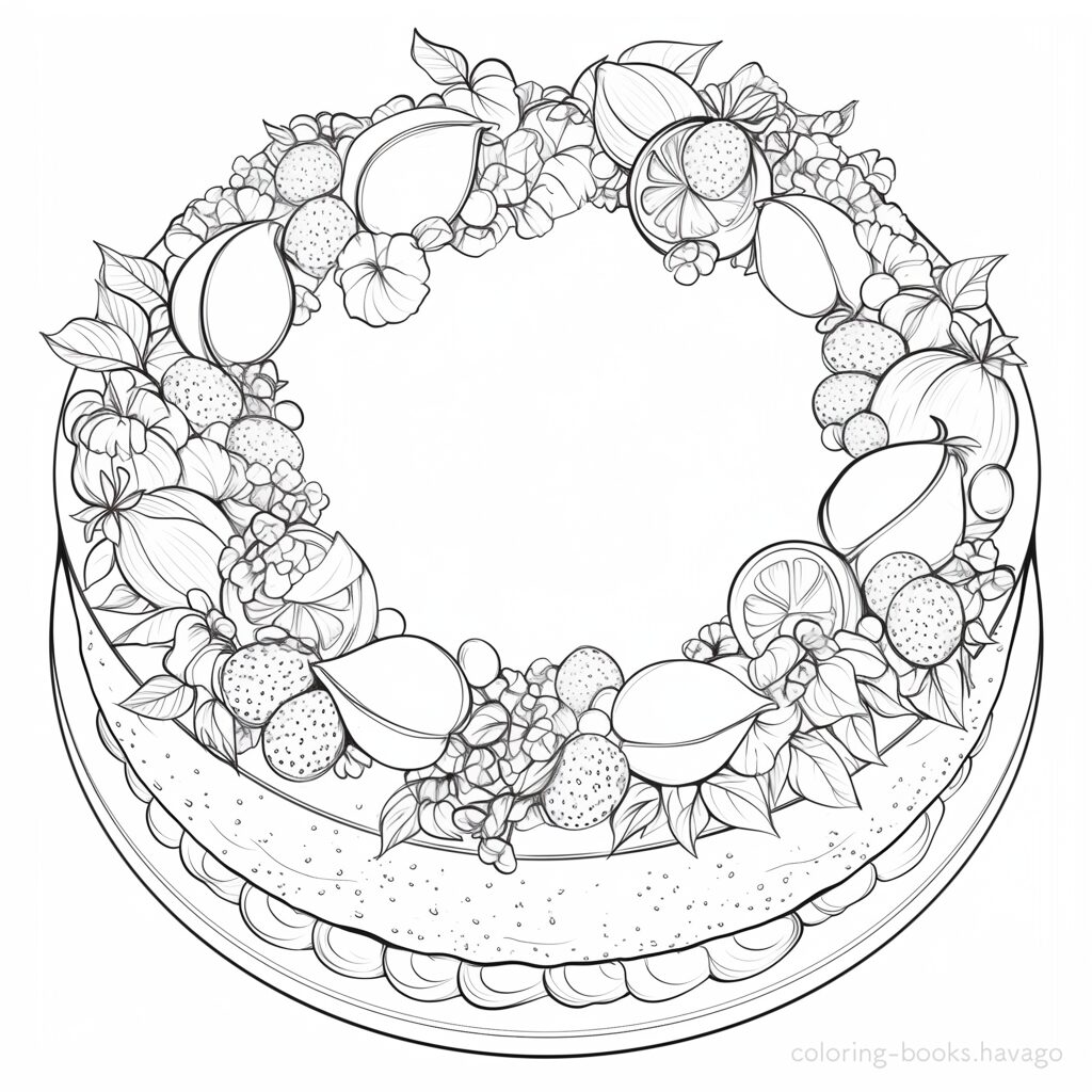 フルーツのホールケーキの塗り絵 | ハバゴ