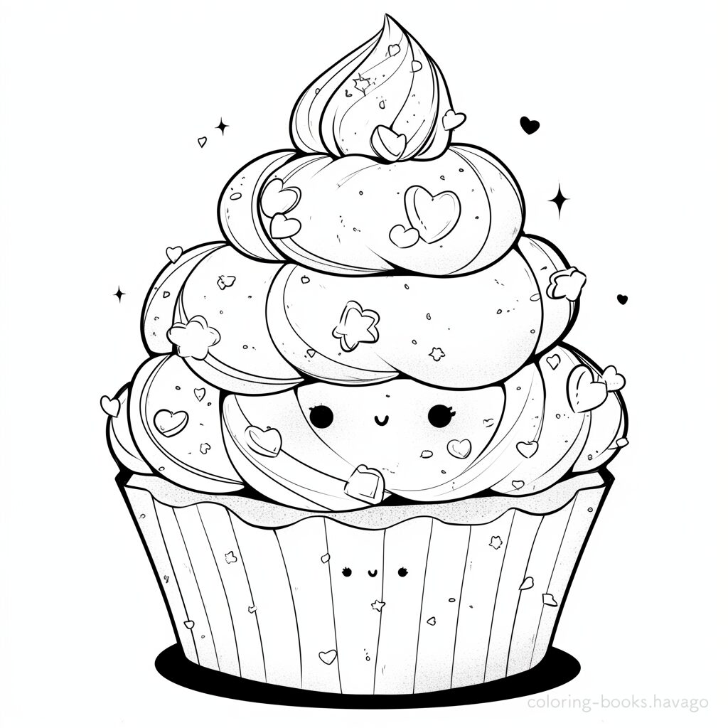 ホイップクリームたっぷりのカップケーキの塗り絵 | ハバゴ