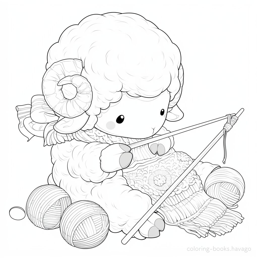 Knitting sheep coloring page. | havago
