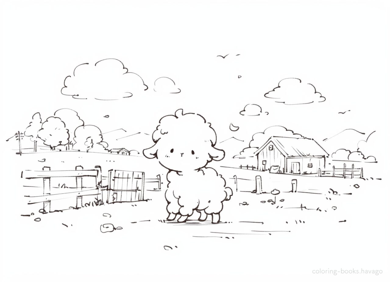 Coloring page of sheep relaxing on a farm. | havago