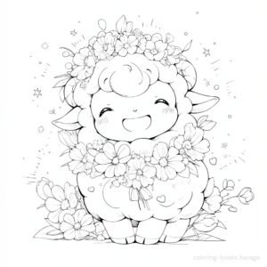 Coloring page of a cheerful sheep wearing a flower crown. | havago