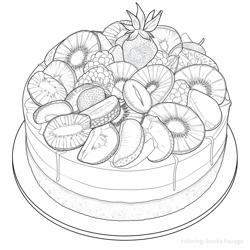 フルーツたっぷりなケーキの塗り絵 | ハバゴ
