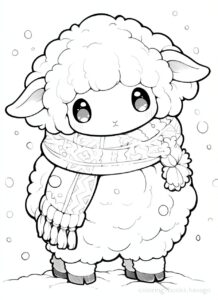Coloring page of a sheep wearing a scarf and going for a walk. | havago