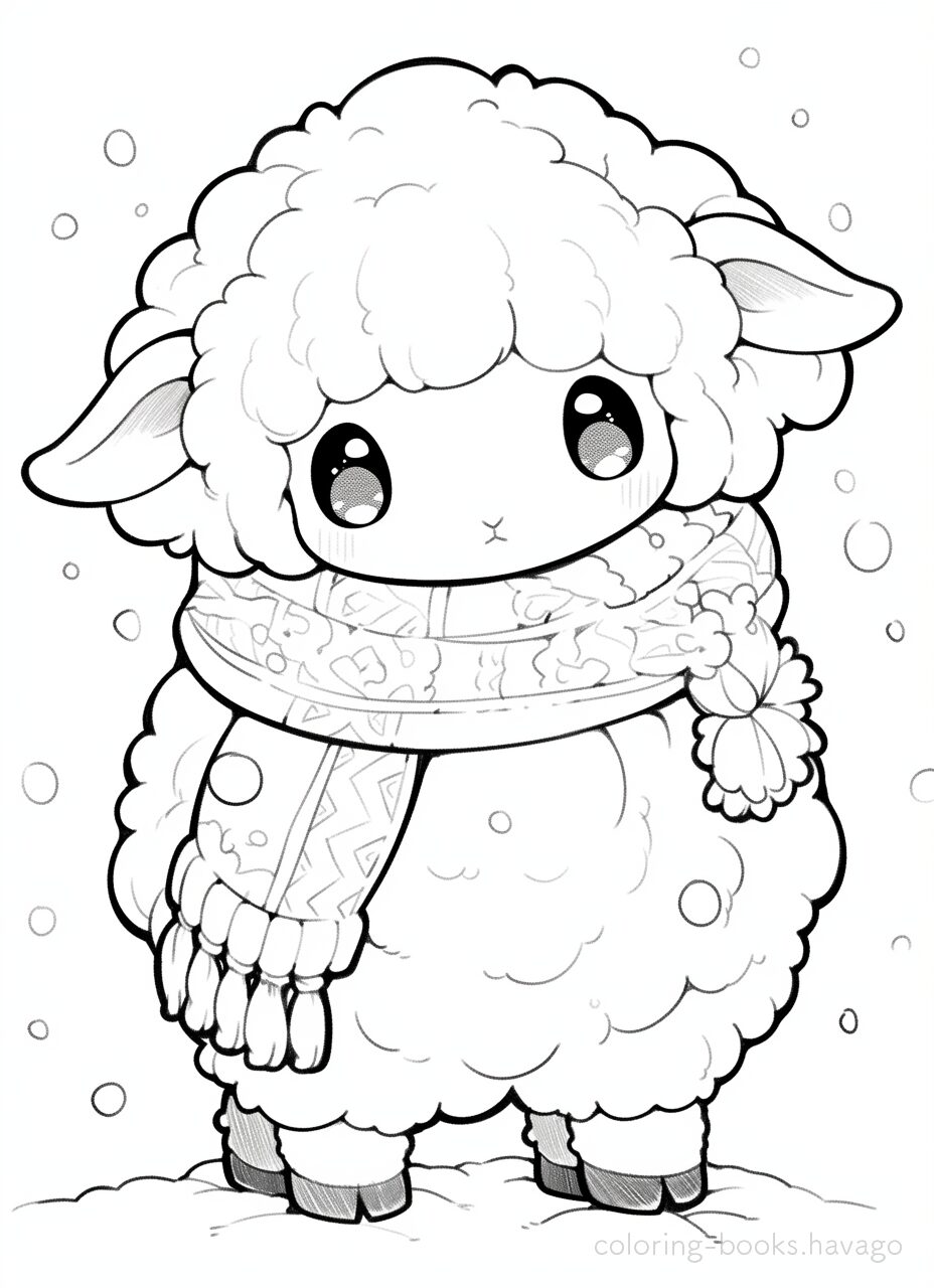 Coloring page of a sheep wearing a scarf and going for a walk. | havago