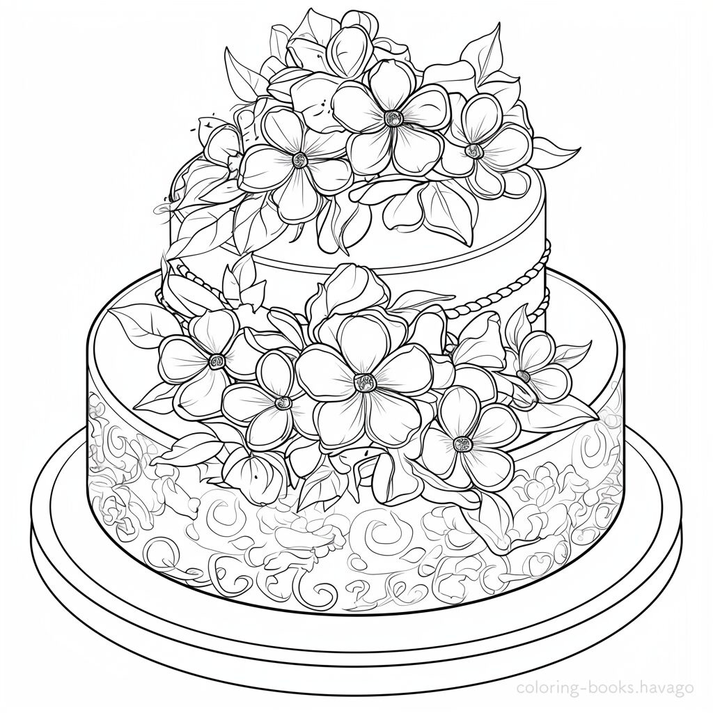 花のウエディングケーキの塗り絵 | ハバゴ