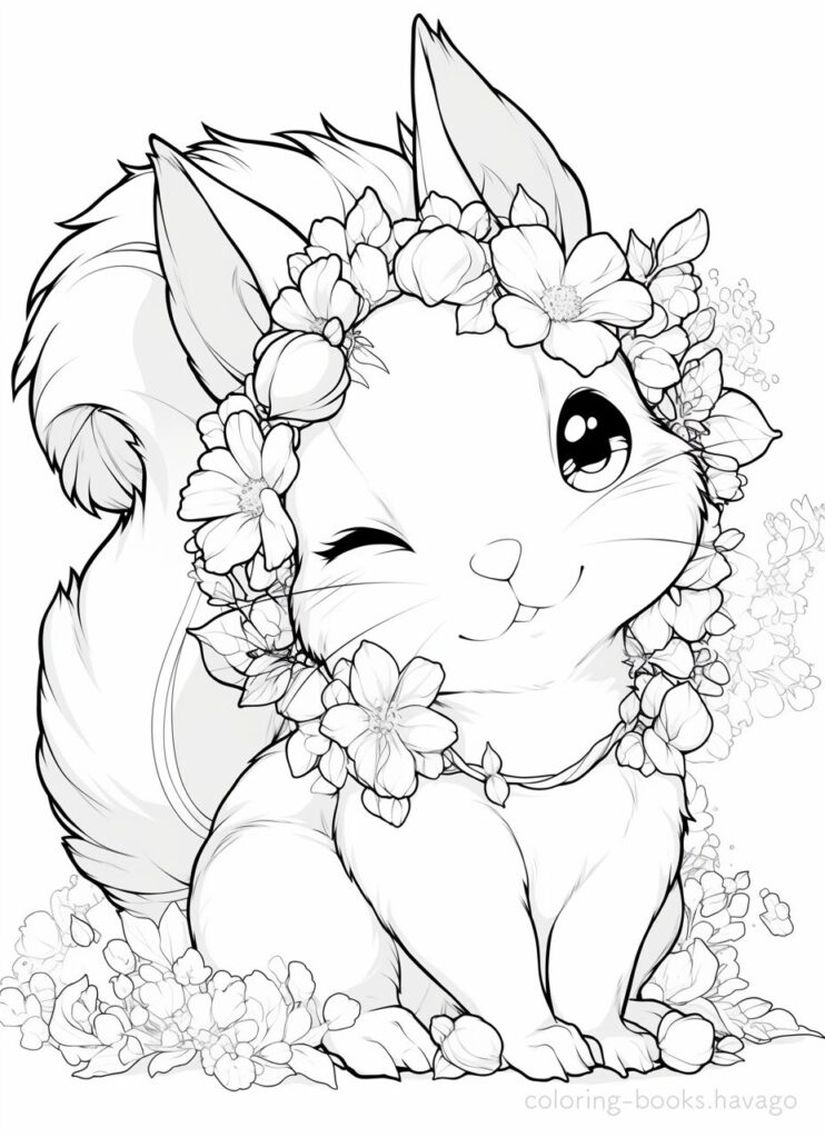 おしゃれをしてごきげんなリスの塗り絵 | ハバゴ