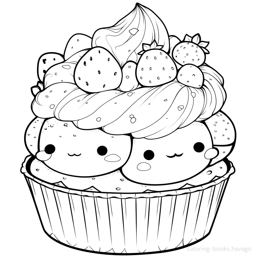 双子のマロンが入ったカップケーキの塗り絵 | ハバゴ