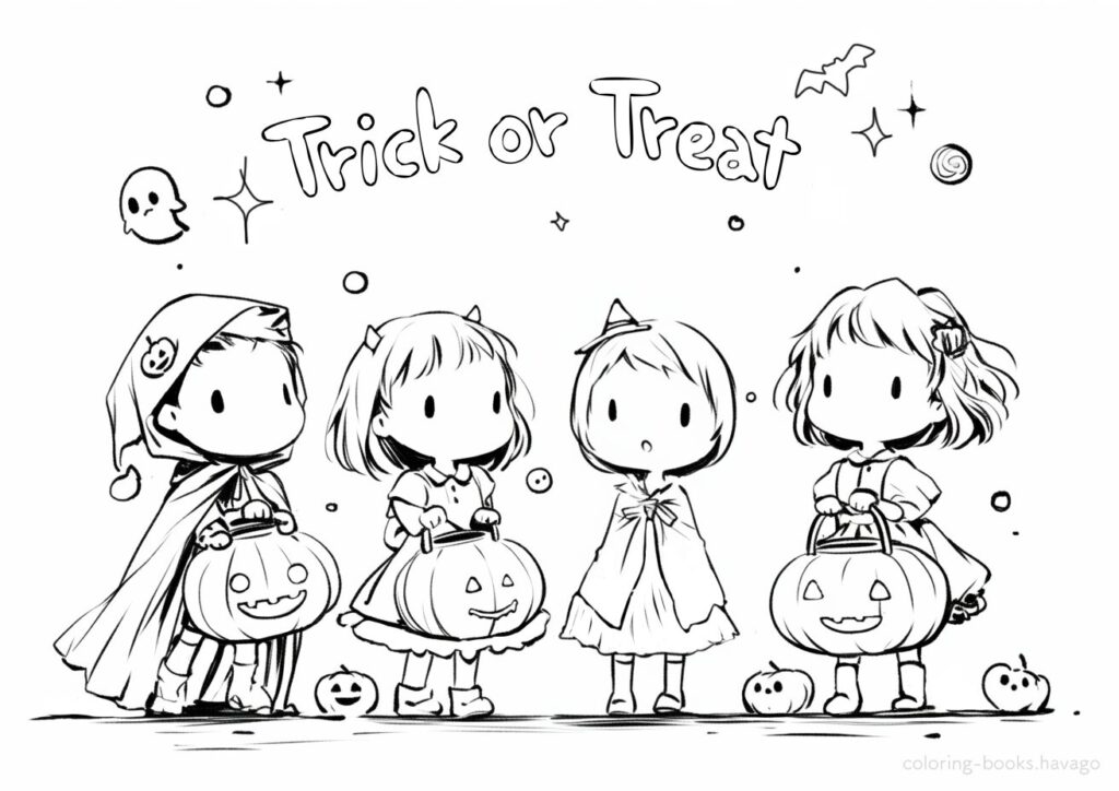 トリック・オア・トリートの塗り絵 | ハバゴ