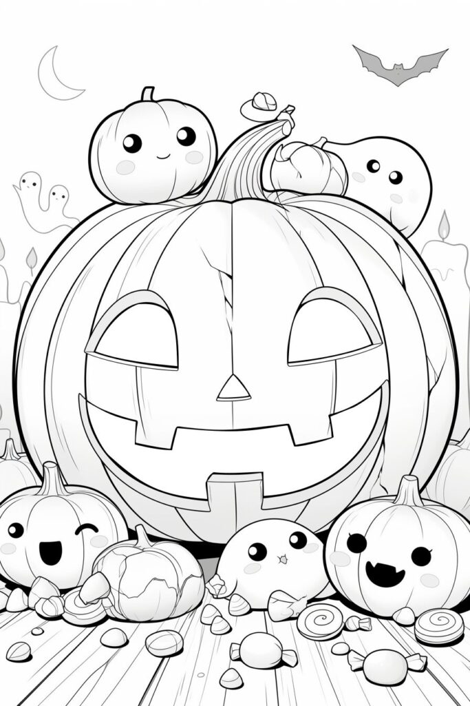 小さいジャック・オー・ランタンがかわいいハロウィンの塗り絵 大人の塗り絵 | ハバゴ