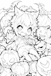 お菓子を食べるオオカミ男の塗り絵 大人の塗り絵 | ハバゴ