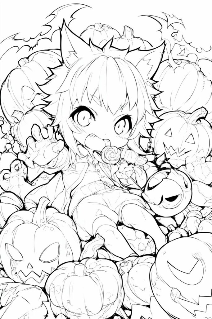 お菓子を食べるオオカミ男の塗り絵 大人の塗り絵 | ハバゴ