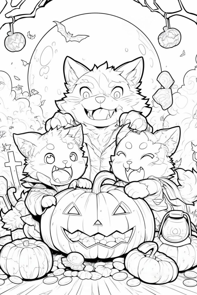 親子の狼男の塗り絵 大人の塗り絵 | ハバゴ