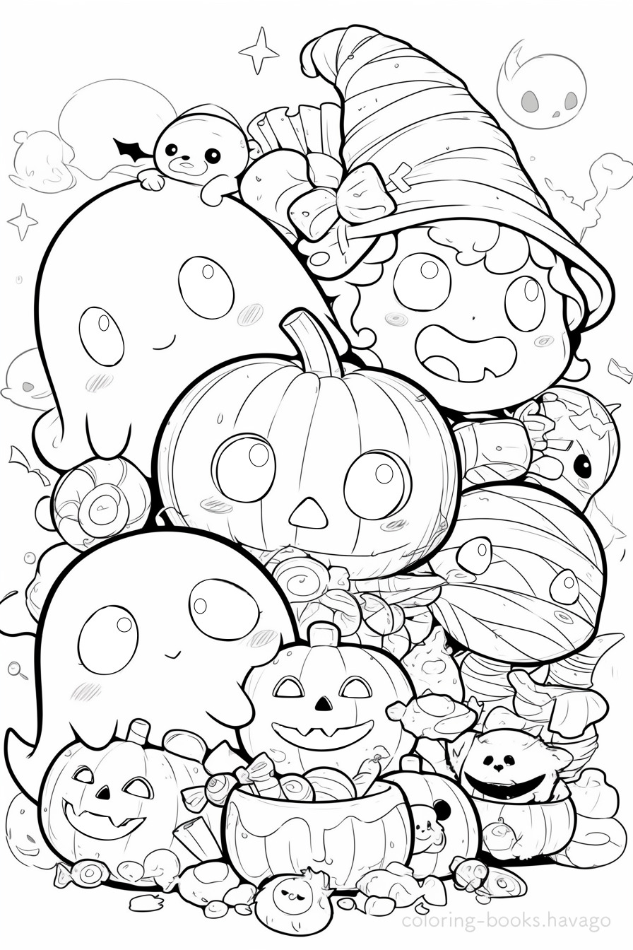Cute Ghosts Gathering Coloring Book. | havago