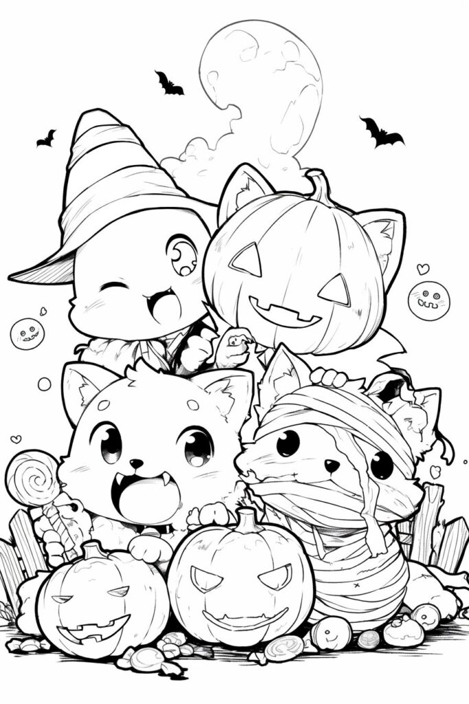 かわいいハロウィンモンスターの塗り絵 | ハバゴ