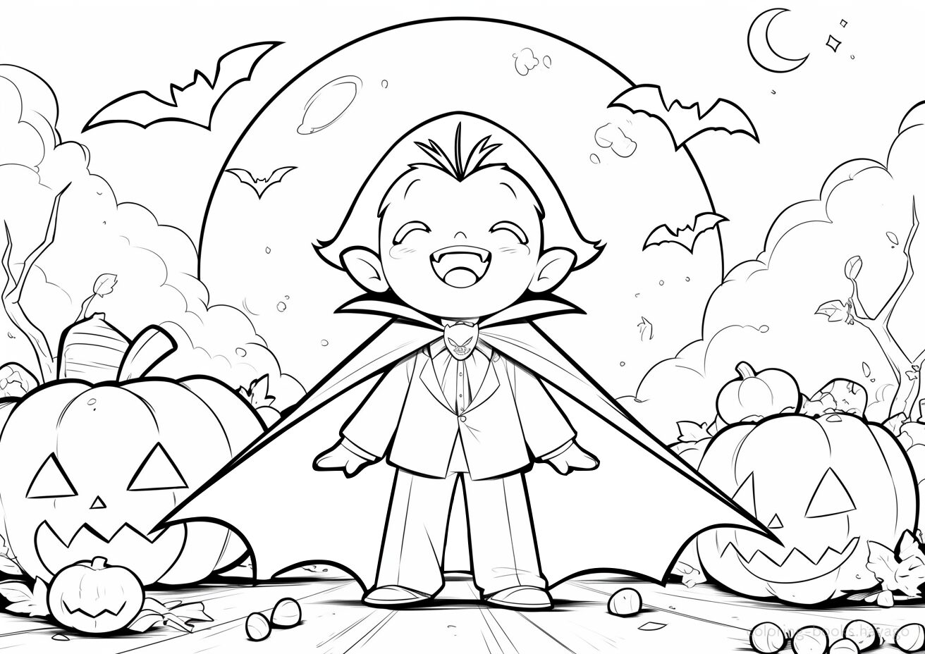 Dracula Rejoicing in the Moonlight Coloring Page. | havago