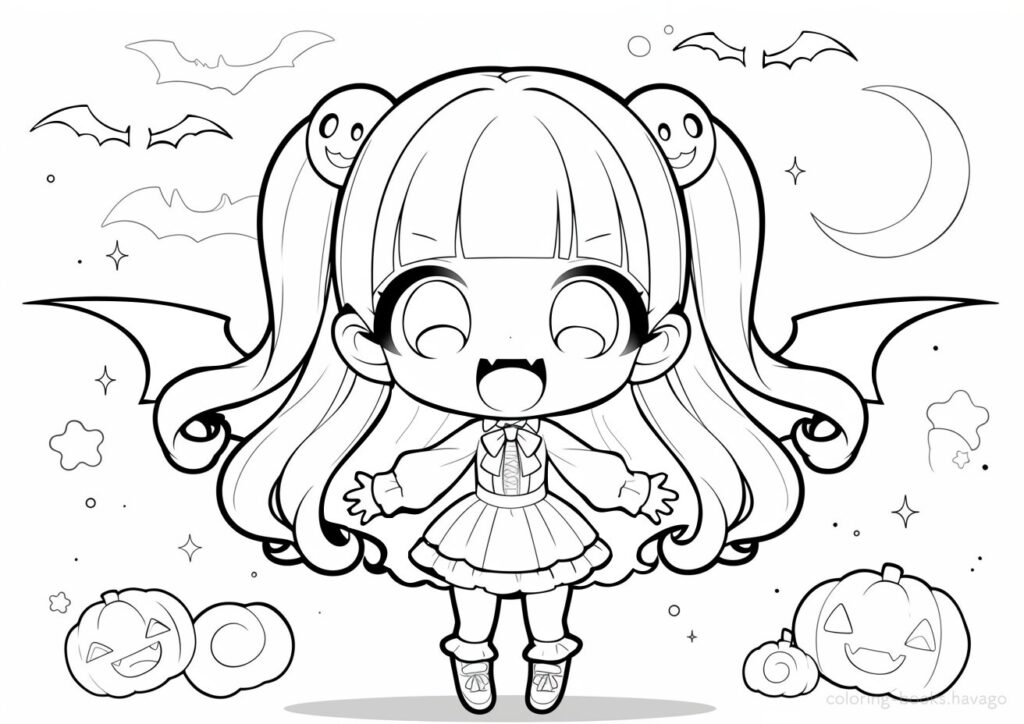 ドラキュラの女の子の塗り絵 | ハバゴ