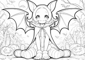 墓場で遊ぶドラキュラの女の子の塗り絵 大人の塗り絵 | ハバゴ