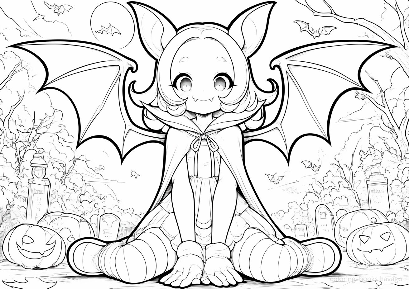 Dracula Girl Playing in the Graveyard Coloring Page. | havago
