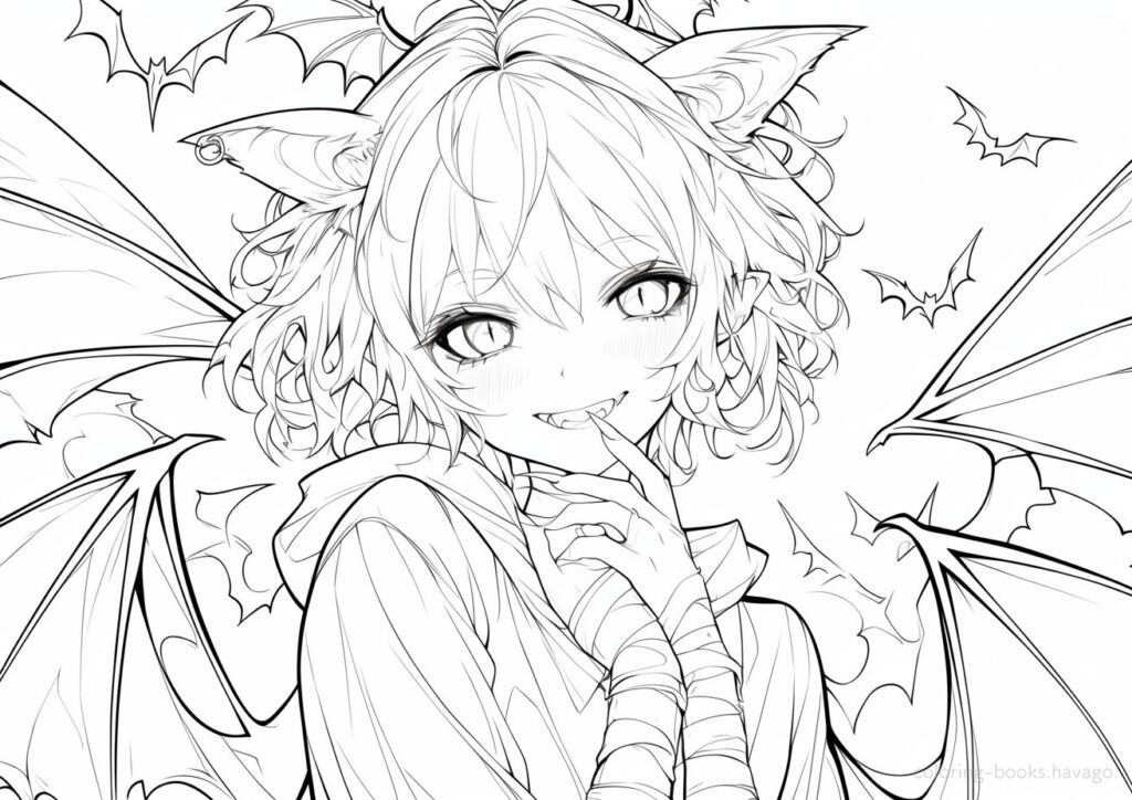 悪だくみするドラキュラの女の子の塗り絵 大人の塗り絵 | ハバゴ