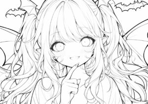 かわいいドラキュラの女の子の塗り絵 大人の塗り絵 | ハバゴ