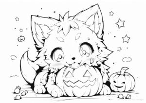 ハロウィンのジャック・オー・ランタンとオオカミの塗り絵 | ハバゴ