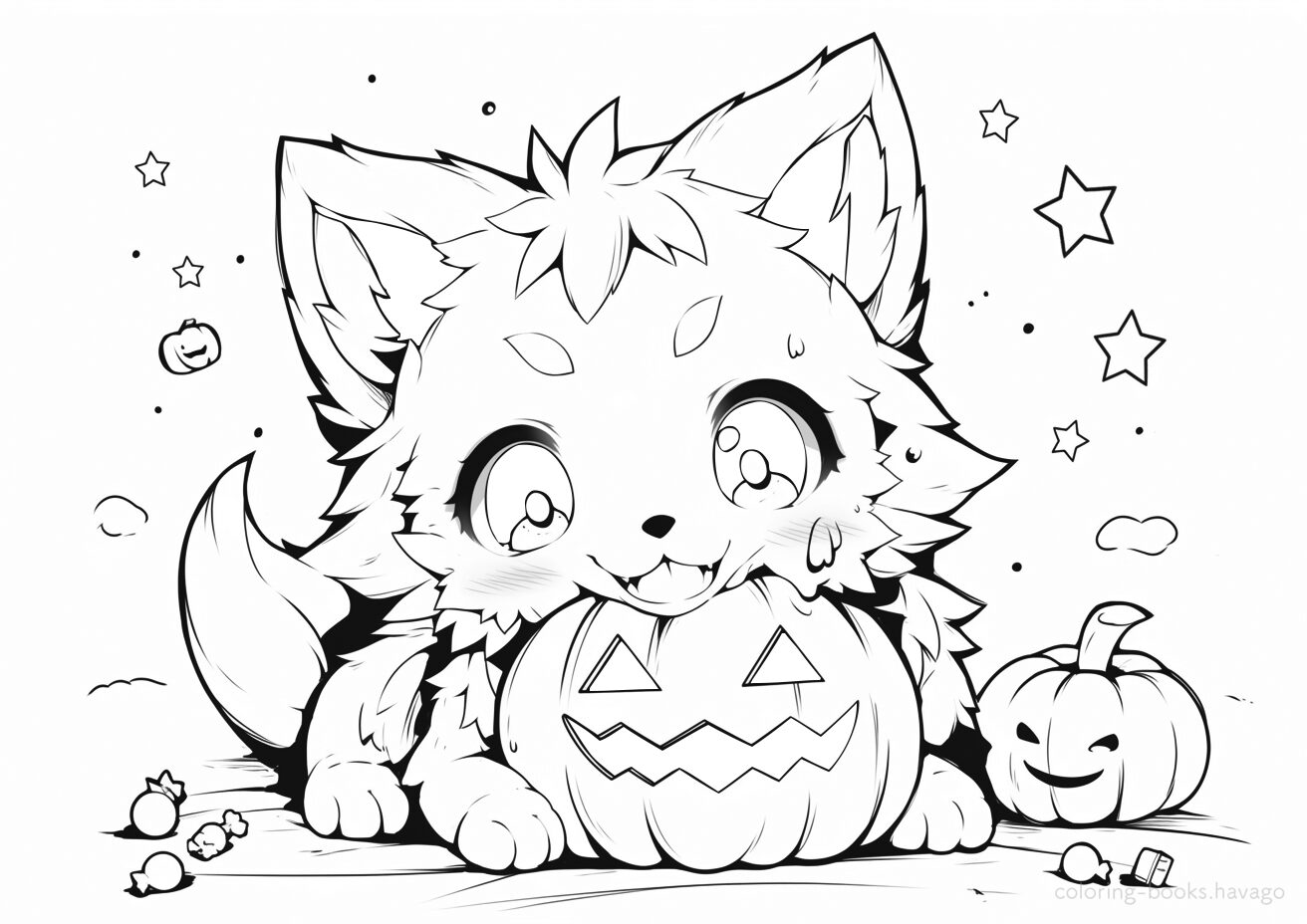 Halloween Jack-o'-Lantern and Wolf Coloring Page. | havago