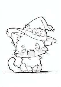 ハロウィンの帽子が似合うねこの塗り絵 | ハバゴ