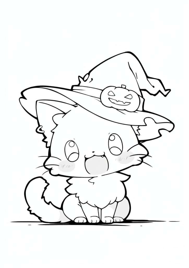 ハロウィンの帽子が似合うねこの塗り絵 | ハバゴ