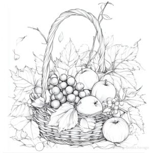 A Basket Full of Autumn Harvest Coloring Page. | havago