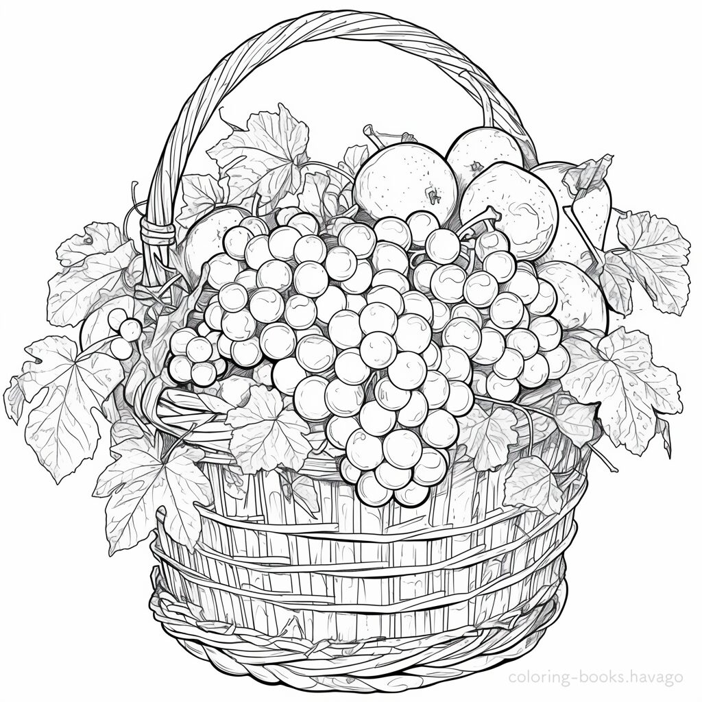 A coloring page of delicious-looking grapes that have been harvested.  | havago