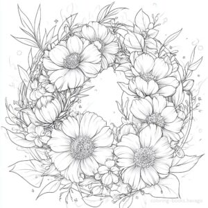 お花で作ったリースの塗り絵 | ハバゴ