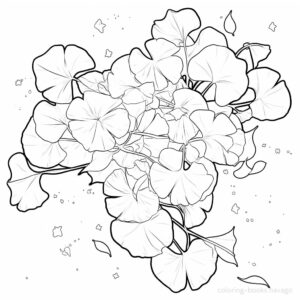 Coloring page with many ginkgo leaves. | havago