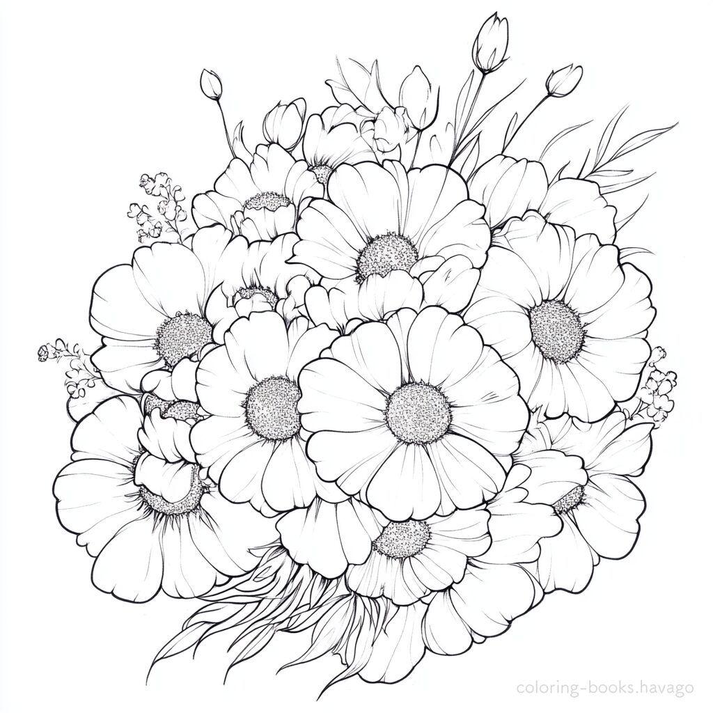 お花で作った手作りブーケの塗り絵 | ハバゴ