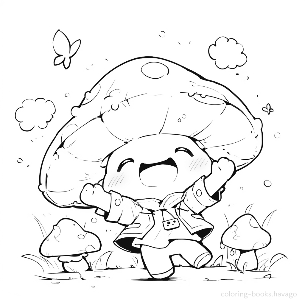 Cheerful Mushroom Boy Coloring Page. | havago