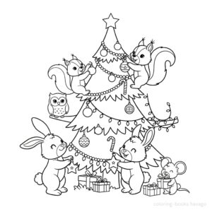 Coloring Pages of Animals Decorating a Christmas Tree. | havago