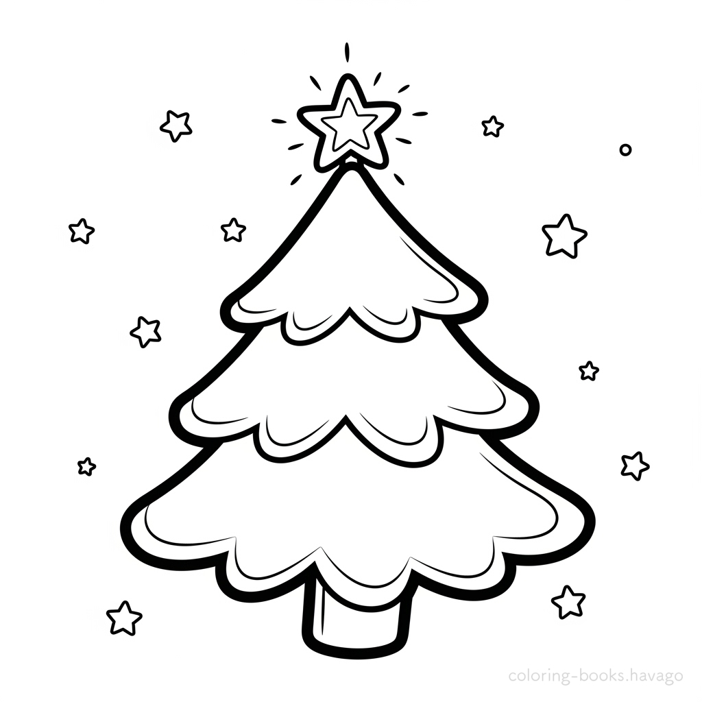 キラキラ光るスターが可愛いツリーの塗り絵 | ハバゴ