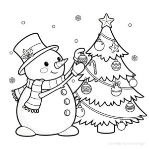 Snowman Decorating the Tree Coloring Page. | havago