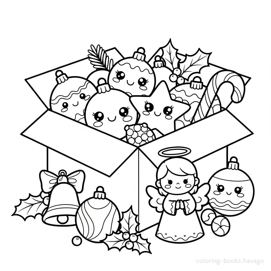Ornaments in a Box Coloring Page. | havago