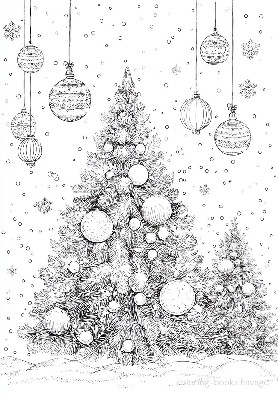 A Beautiful Tree with Large Ornaments Coloring Page. | havago