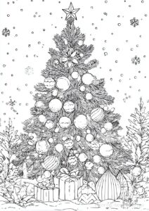 A Tree Shining on a Snowy Night Coloring Page. | havago