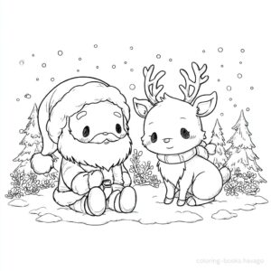 Cute Santa and Reindeer Coloring Page. | havago