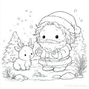 Santa Feeding a Baby Reindeer Coloring Page. | havago